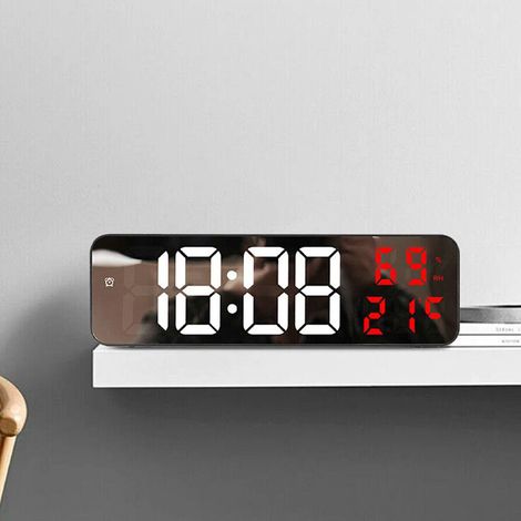 Horloge Murale Digitale - Affichage LED de l'Heure Température et Humidité - Mode Nuit Automatique - Alimentation sur Piles AAA - 1 Pièce (1/5)