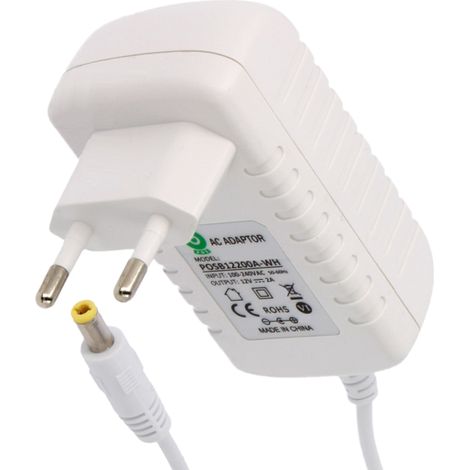 POSB12200A-WH-2555: Schaltnetzteil 12V/2A/24W weiß, horizontaler Adapter, Netzanschlussbuchse: CEE7/16, Gleichstromstecker: 2,5/5,5(+)