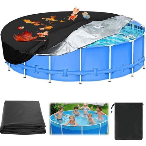 Bâche de protection pour piscine 160 x 30 cm – Housse imperméable et résistante aux UV avec cordon de serrage et sac de rangement – Pour piscines hors sol – Noir (1/5)