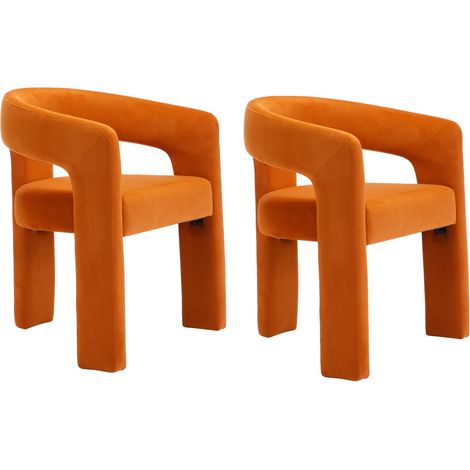 Dining Chairs 2Pcs in Velvet Chic Armchairs with Stylish Curved Backrest for Kitchen Living Room Restaurant Cafe, Orange, Wahson
