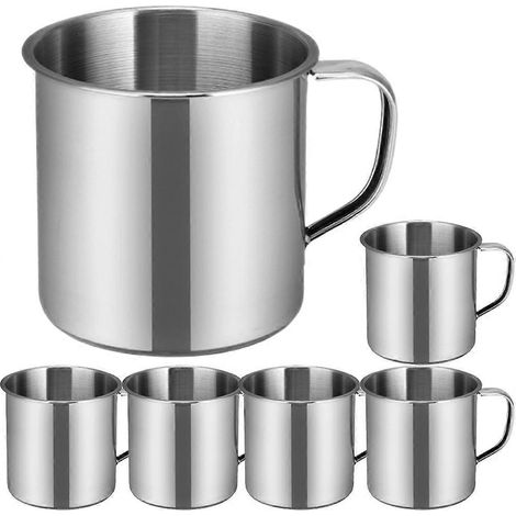 Lot de 6 tasses à eau en acier inoxydable pour enfants (maternelle)-6.5X6CM-Silver (1/3)