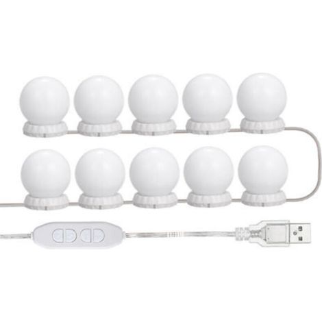 Kit d’éclairage LED pour coiffeuse avec 10 lampes réglables, 10 niveaux de luminosité et 3 modes d’éclairage (jour/blanc chaud/neutre), alimentation USB, design épuré blanc (1/5)