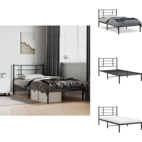 Bettgestell mit Kopfteil Metall Schwarz 107x203 cm - Metallbettfundament - Doppelbett - Schwarzes Bettgestell - Boxspringrahmen - Bettrahmen Schwarz (1/5)