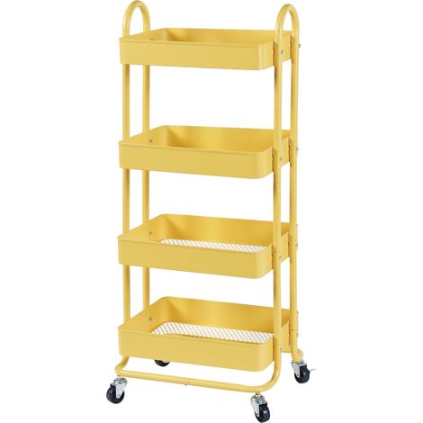 Chariot de service desserte cuisine salon meuble de rangement à 4 paniers acier 104 x 46 x 35 cm jaune (1/4)