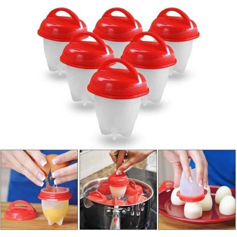 Cuiseur à oeufs - Egglettes - 6pcs - Silicone antiadhésif - Sans BPA - Rouge (1/4)
