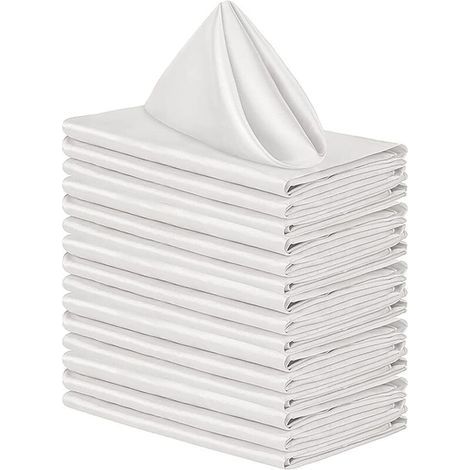 20x Serviettes de Table Coton 48x48cm, Serviettes de Table en Tissu Lavable en Machine, Serviettes de Table Mariage Doux, Serviettes Carrées en Satin - Blanche (1/5)
