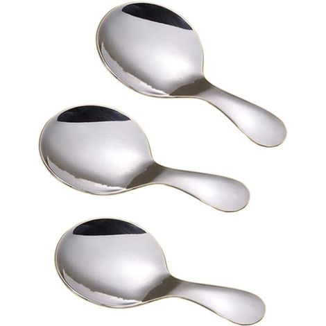 Este juego de tres minicucharas de acero inoxidable cuenta con mangos cortos, Las minicucharas plateadas se pueden usar para servir helado, etc (1/4)