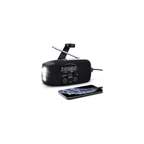 Radio solaire portable AM/FM/NOAA – Manivelle et batterie – Chargeur 2000 mAh – Résistance à l'eau IPX3 – Lampe LED 60 lumens - 3-LED (1/5)