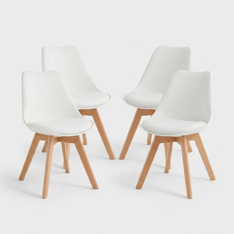 Set de 4 sillas de diseño para cocina y salón en polipropileno y madera Lola - Blanco