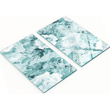 Planche à découper décorative en verre trempé, motif bouquet vert, 2 x 30 x 52 cm