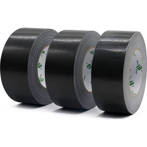 Ruban Adhésif Toilé Noir, Heavy Duty Duct Tape 3 rouleaux 50 mm x 50 m pour les travaux de réparation, fixation, de scellage, d'étiquetage et de rénovation (1/5)