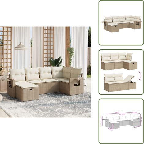 Salon de jardin avec coussins 6 pcs beige résine tressée - Ensemble Salon De Jardin - Salon De Jardin Extérieur - Mobilier De Jardin - Canapé Jardin - Chaise Lounge (1/5)