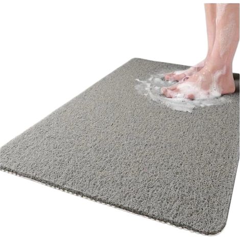 Lot de 2 tapis de douche antidérapants 43 x 76 cm (17 x 30 pouces) en PVC loofah, séchage rapide, surface texturée, facile à nettoyer, gris (1/5)