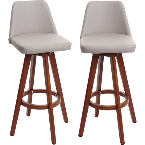 Lot de 2 tabourets de bar chaises comptoir pivotant avec repose-pieds cadre en bois assise en PVC taupe 040007457