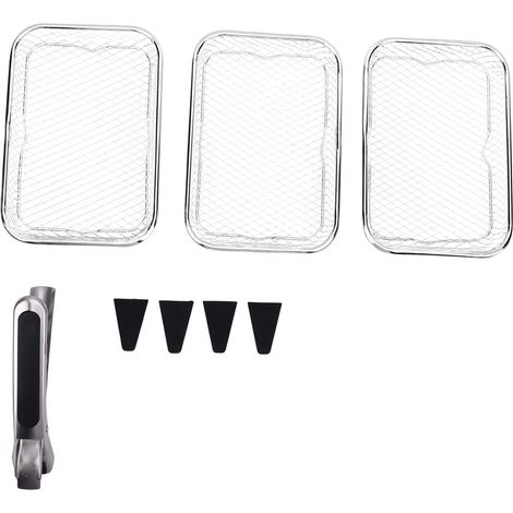 3 PCS Rack Cuisinière Carré Réglable Inox BBQ Gril – Avec Pieds Silicone Chauffage Uniforme Lave-Vaisselle Cuisson Steak Légumes (1/5)