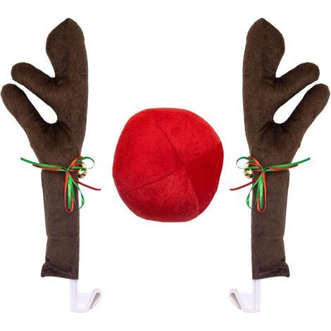Decoración navideña para coche con astas de reno y cascabeles. Decoración navideña para SUV, coche, camión y furgoneta. Decoraciones navideñas. (1/5)