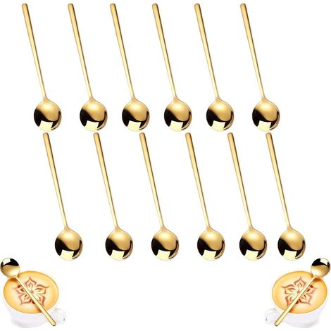 12 Cuillères à Café Dorées, Petites Cuillère à Café en Acier Inoxydable Doré, Cuillere Couverts Classiques, Petite Cuillère à Dessert Polies, 13 cm