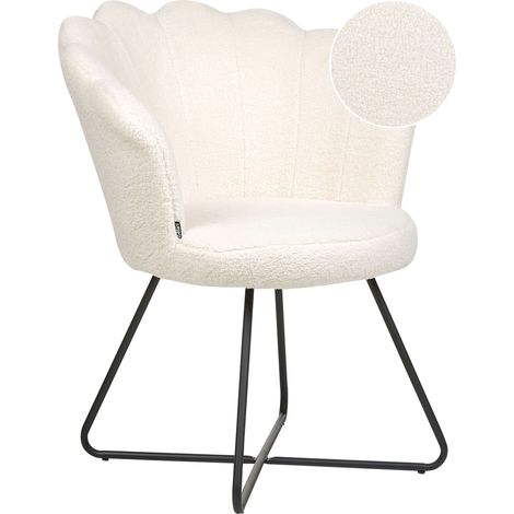 Fauteuil Coquillage en Boucle Blanche Pieds en Croix en Acier Style Rétro Lovelock (1/5)