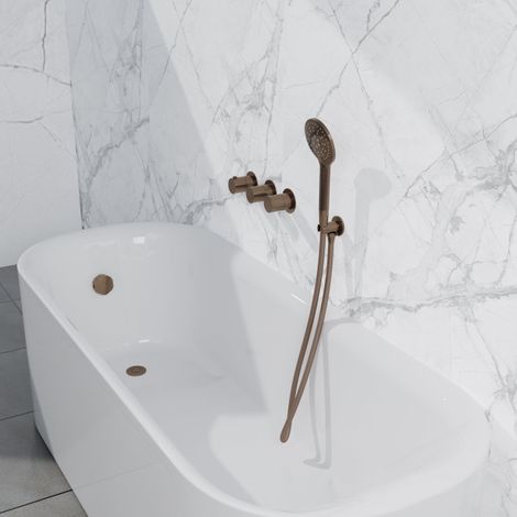 Fortifura Nebbio Ensemble combiné bain - robinet thermostatique - coude mural avec support de douchette - flexible de douche métallique - douchette (1/5)