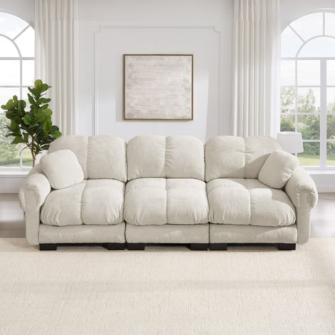 Divano Cloud a 3 posti, incluso 2 piccoli cuscini decorativi, design a trapunta fine, cuscini di seduta spessi, morbido e di supporto, schienale ergonomicamente progettato, facile da montare, adatto p (1/5)