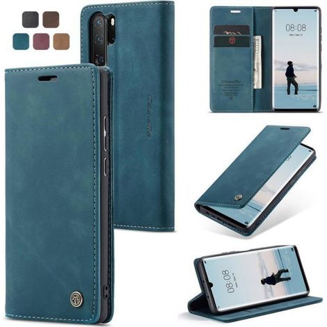 Coque Huawei P30 Pro Housse Antichoc en Cuir PU Premium Fentes Cartes Etui Pochette de Portefeuille avec Fonction Bleu Vert (1/5)