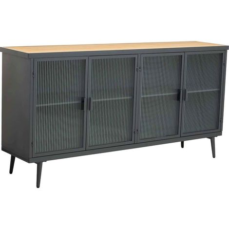 Buffet industriel bois et métal noir avec portes vitrées - noir mat et bois naturel (1/5)