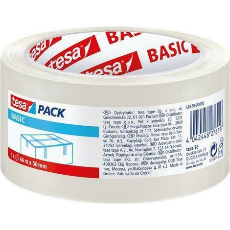 nastro adesivo tesa "basic" trasparente in pp acrilico 66 mt x 50 mm