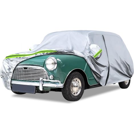 Housse de Voiture Adaptée pour Austin Mini 1959-2000, Housse de Garage Complète Argentée étanche avec Porte Zippée pour Neige, Pluie, Protection Tous Temps,Personnalisé pour Austin Mini Saloon 1959-20 (1/5)