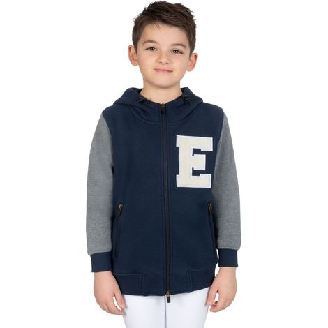 8 anni, Blu navy e grigio grigio Melange: Felpa da bambino in cotone con cappuccio zip frontale e polsini elasticizzati a costine (1/5)