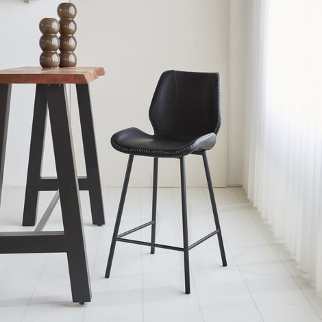 Beau Industrial Barhocker Schwarzes Kunstleder – 62 cm Sitzhöhe –