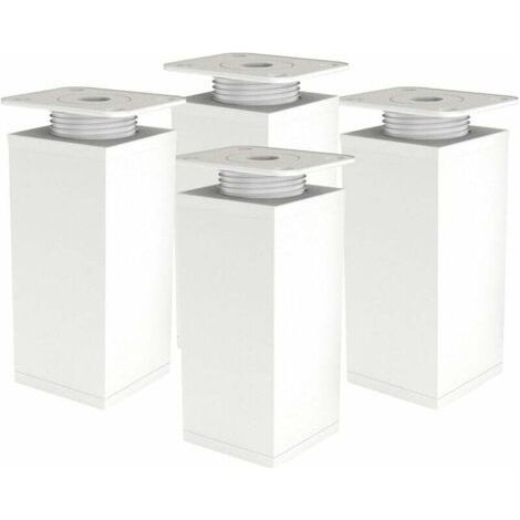Möbelbein – Verstellbares Sofabein – Verstellbares Möbelbein – 4er-Set – Abgewinkelt 40 x 40 mm – Metall-Ersatzteile – Inkl. Montagezubehör – 120 mm, Weiß (1/4)