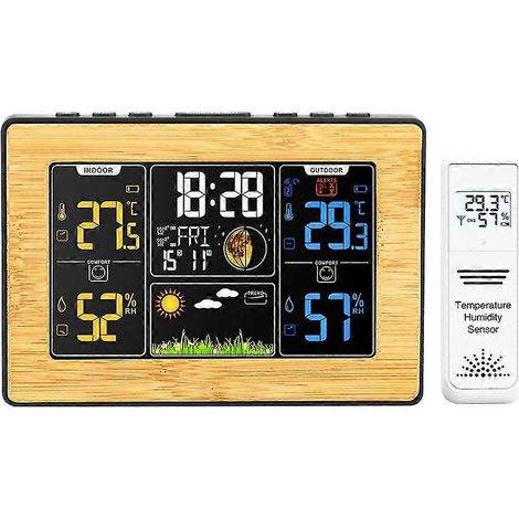 Station météo sans fil avec capteur, thermomètre, hygromètre, baromètre et horloge extérieure/intérieure (1/5)