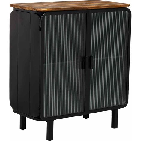 Vitrina de metal, madera y vidrio 2 puertas, negro72x37x81h cm (1/5)