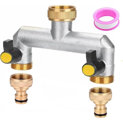 Robinet Distributeur 2 Voies,Divisor de Manguera de 2 Vías Independientes,3/4" Divisor de Manguera de Jardín,Bifurcador Grifo Jardin Distribuidor y Adaptador Para jardinería, Riego doméstico (1/5)