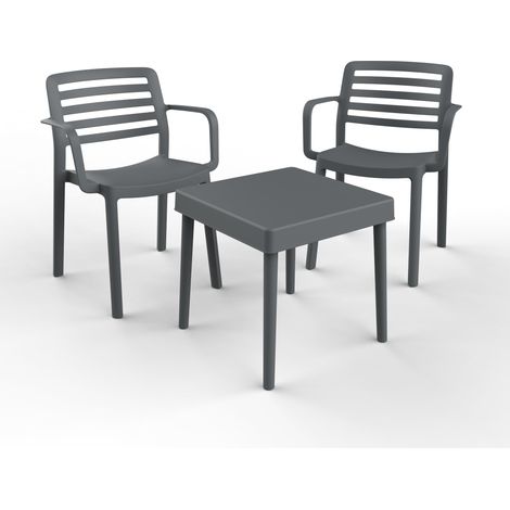 garbar ALBA-WIND Set 2+1 Silla Con Brazos-Mesa Interior, Exterior Gris Oscuro