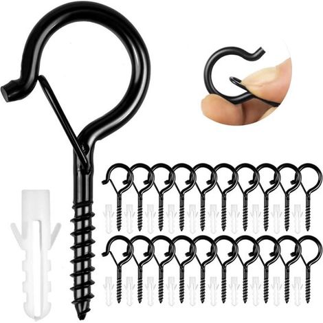 Lot de 20 crochets Q-Hanger noirs – Boucle de sécurité – Pour suspendre luminaires, plantes, décorations extérieures – 54x25x5 mm (1/5)