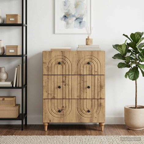 Commode à 3 tiroirs en bois d’ingénierie chêne artisanal 66 x 34,5 x 90 cm - PANGIVO (1/5)