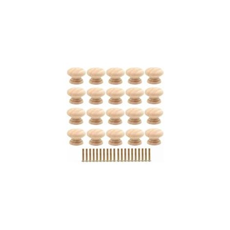 Lot de 20 boutons de tiroir ronds en bois, diamètre 35 mm - poignées de porte de meuble avec vis (1/4)