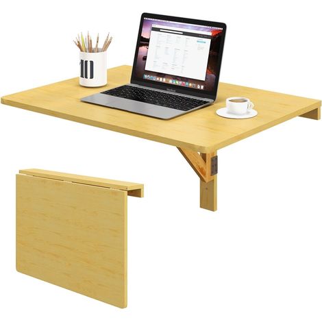COSTWAY Wall-mounted Drop-leaf Table Folding Floating Laptop Desk Space Saving Hanging (1/5)