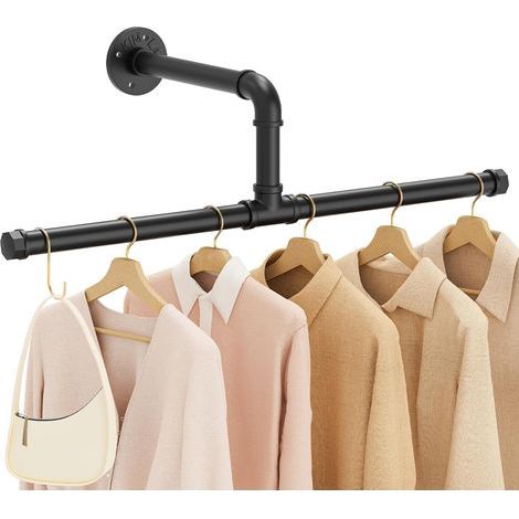 Yawinhe Tringle à Vêtement Industriel, Lot de 1, Porte Manteau Mural 51cm, Penderie Murale Amovible et Multifonction, pour Salon, Chambre, Noir (1/5)