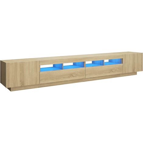 Meuble TV avec lumières LED, Étagère TV, Meuble de Salon, Chêne sonoma 260x35x40 cm OIB1555E (1/5)