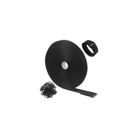 Selbstklebender Nylonverschluss mit Schlaufe, 2,5 cm breit, 10 m lang, schwarz, mit 50 Kunststoffschlaufen (1/5)