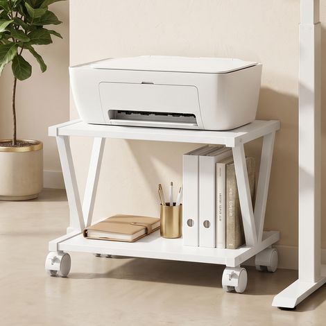 Support pour imprimante à 2 étagères pour bureau et maison, blanc (1/5)