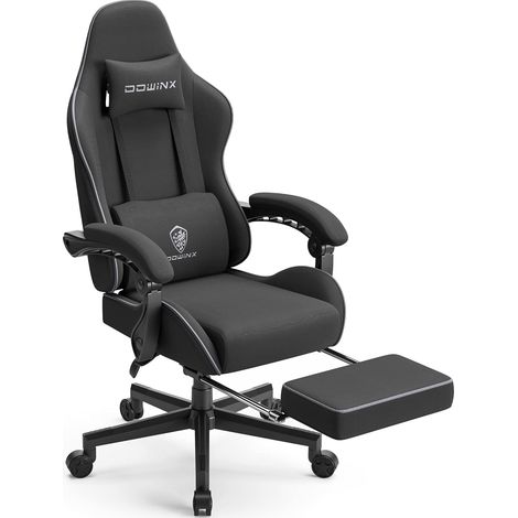 Gaming-Stuhl, ergonomischer Gaming-Stuhl mit Leinenbezug, verstellbarer Drehstuhl mit Fußstütze, Schwarz