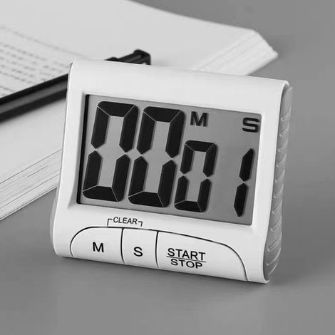 Minuteur de cuisine - Dos magnétique - Avec chronomètre et programmateur - Grand écran 3" - Blanc (1/5)