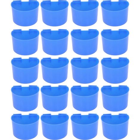 20 Pièces Gamelle pour Oiseaux Plastique Abreuvoir Perroquet Mangeoire Set Kit Bleu 11x6cm