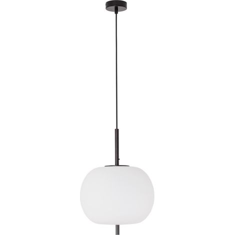 Merano Kenora 30cm Globe Suspension Plafonnier Métal Noir, Verre Opale LED E27