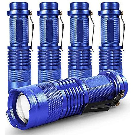 Lot de 5 lampes de poche LED 7 W 300 lm SK-68 3 modes Mise au point réglable mini Lampe torche tactique LED pour camping, randonnée, urgence (bleu) (1/5)