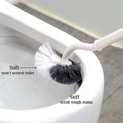 2PCS Brosse de Toilette Brosse WC Brosse de Toilettes à Manche Long Plastique, avec des Poils Solides pour Le Ménage des Toilettes, Nettoyage en Profondeur, Blanc (1/3)