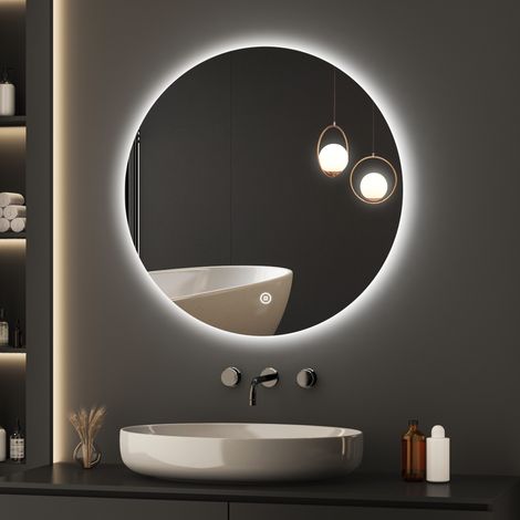 Boromal Runder Badspiegel mit Beleuchtung 70x70cm LED Badspiegel Spiegel mit Beleuchtung Badezimmerspiegel Rund mit Beleuchtung LED Spiegel Wandspiegel Rund mit 3 Lichtfarbe Dimmbar (1/5)